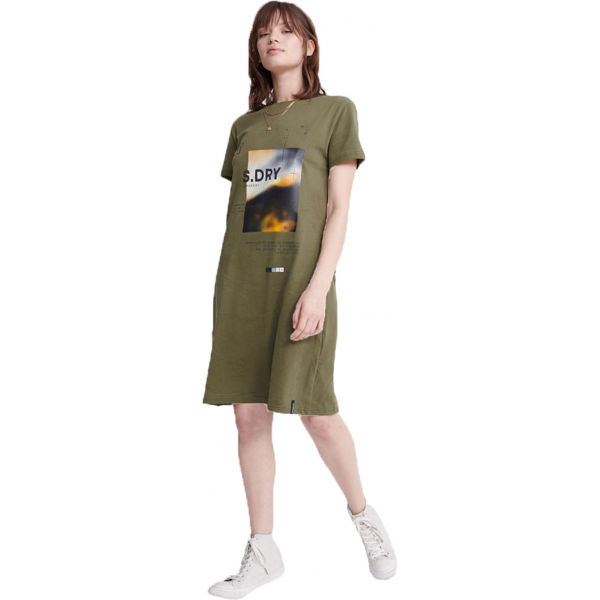 Superdry DESERT GRAPHIC T-SHIRT DRESS Kleid, Khaki, Größe 8