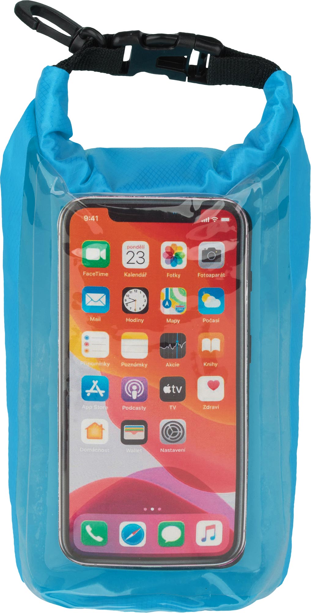 Watertight backpack with a phone pouch