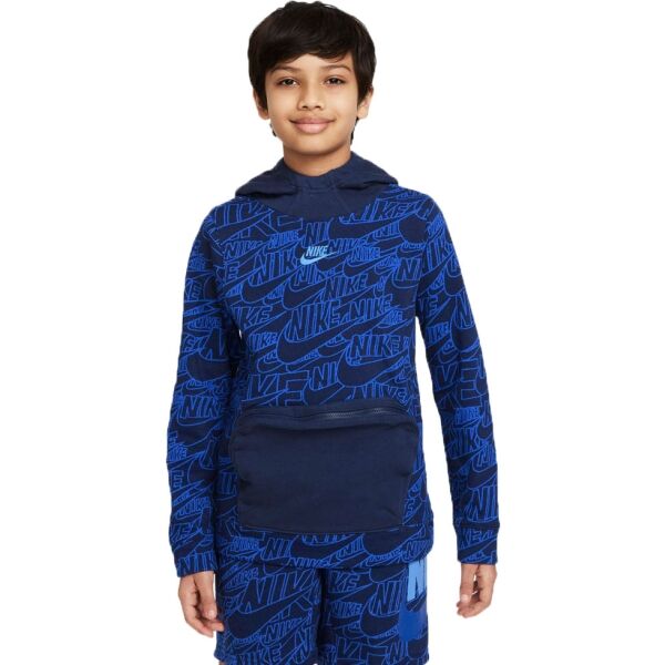 Nike NSW NIKE READ AOP FT PO HD B Fiú pulóver, kék, méret M