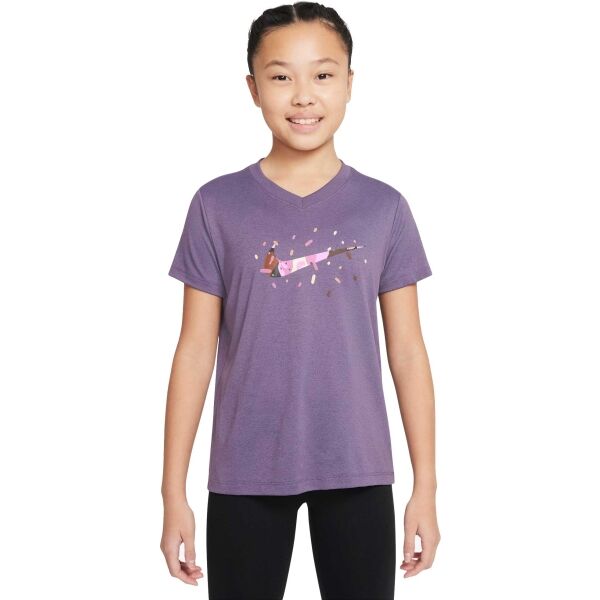Nike NK DF TEE VNECK LGD ESSNTL+ Mädchenshirt, Violett, Größe S