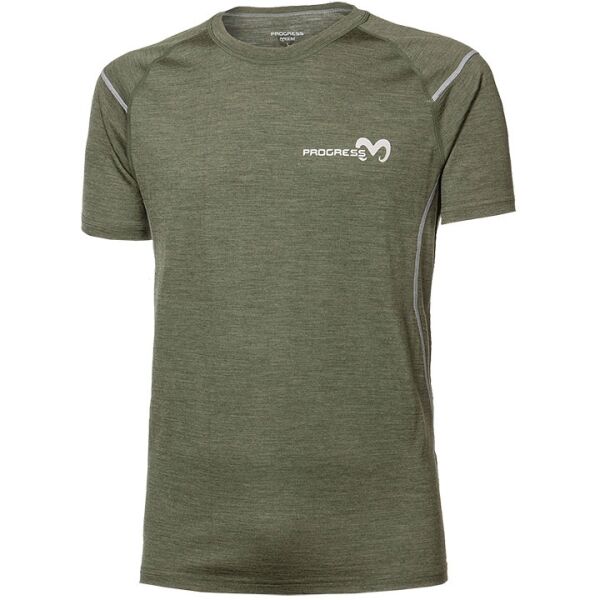 PROGRESS MW NKR Мъжка тениска от мериносова вълна с къс ръкав, тъмнозелено, размер