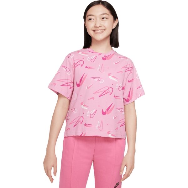 Nike NK NSW TEE BOXY SWOOSHFETTI Lány póló, rózsaszín, méret XL