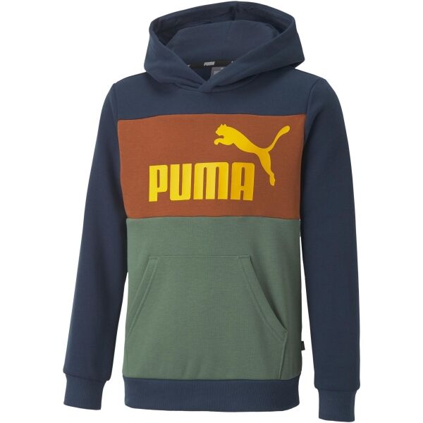 Puma ESS+COLORBLOCK HOODIE FL B Gyerek pulóver, sötétkék, méret 140