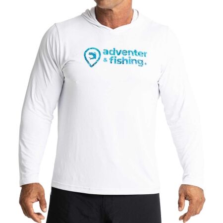 ADVENTER & FISHING UV HOODIE WHITE & BLUEFIN - Pánske funkčné hooded UV tričko