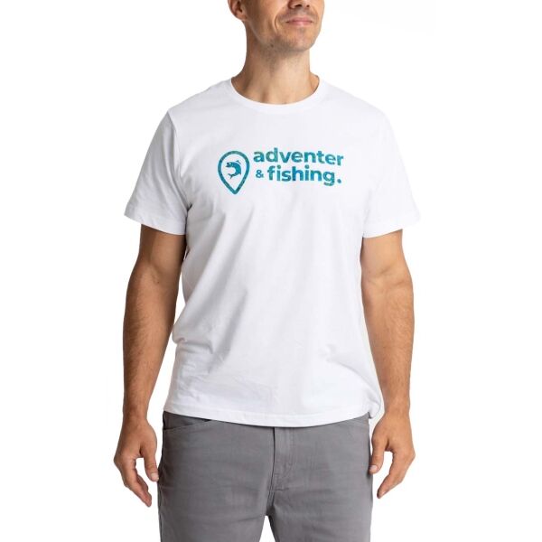 ADVENTER & FISHING COTTON SHIRT WHITE & BLUEFIN Мъжка тениска, бяло, veľkosť L