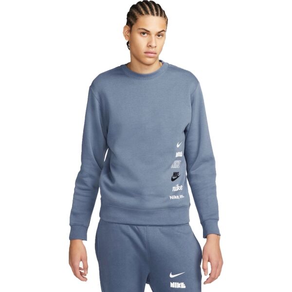 Nike CLUB + BB CREW MLOGO Férfi pulóver, kék, méret S