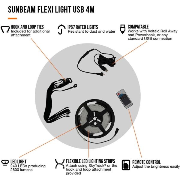 Vango SUNBEAM FLEXI LIGHT 4M USB Осветяваща система, микс, Veľkosť Os