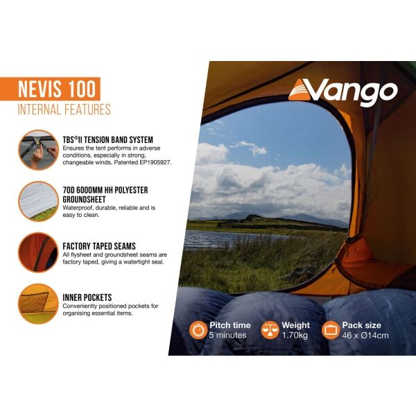 Vango NEVIS 100 Malý Trekingový Stan, Zelená, Veľkosť Os