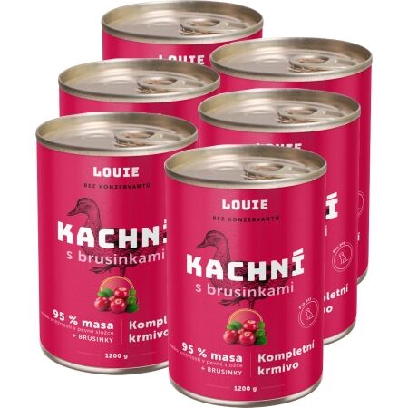 LOUIE Balení 6 ks - Kachní s brusinkami 1200 g - Psí konzerva