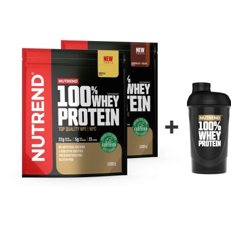 Nutrend 100% WHEY PROTEIN DÁRKOVÉ BALENÍ 2x 1000 G + 1x SHAKER - Proteiny + shaker