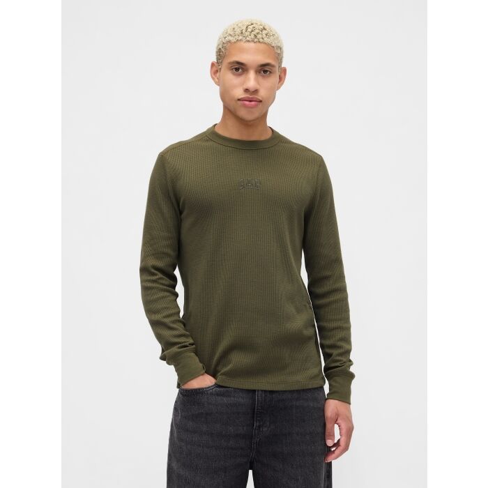 GAP V-FRCH LS WAFFLE MINI LOGO CREW - Men's Long Sleeve T-Shirt