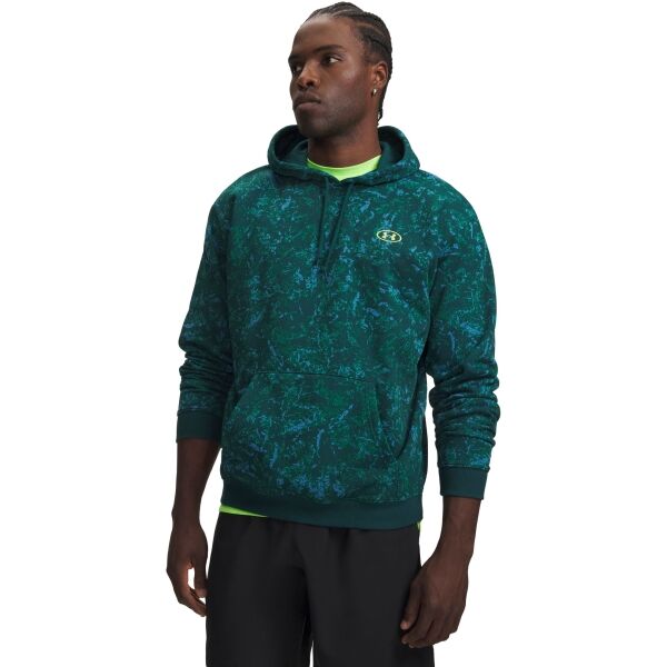 Under Armour RIVAL FLEECE PRINTED HOODIE Hanorac pentru bărbați, verde închis, mărime